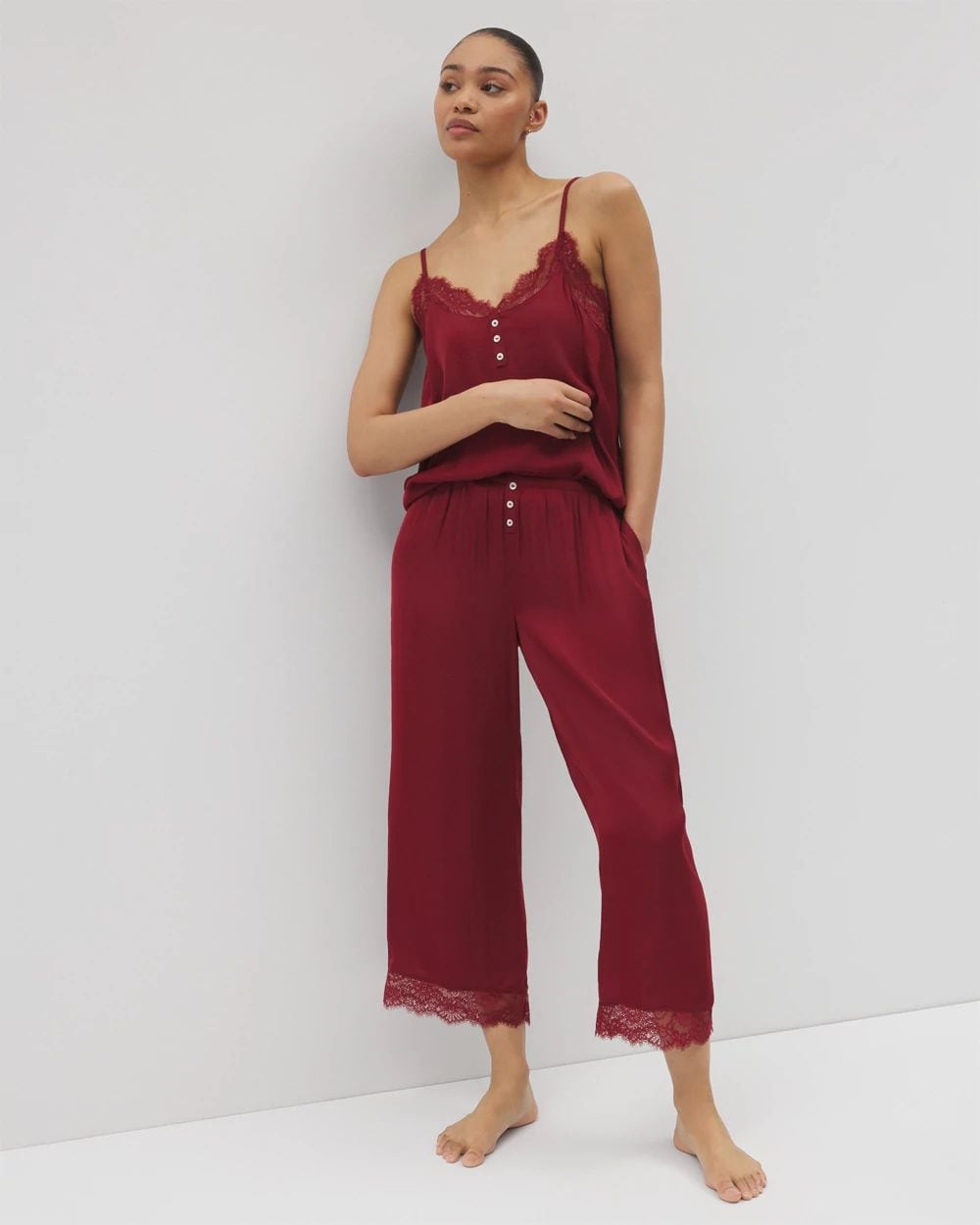 Lace Trim Crop Pajama Pant | Soma